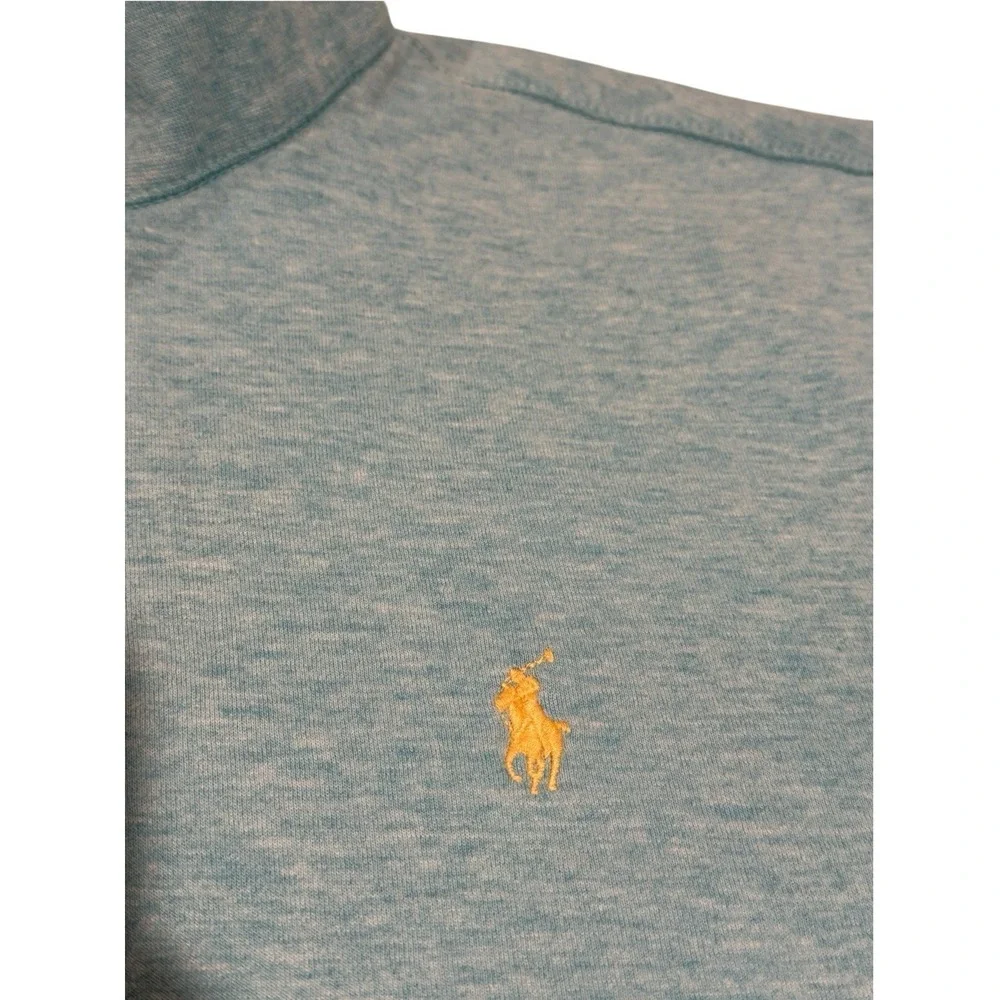 Polo Ralph Lauren Teal Yellow Pony Estate-Rib Quarter-Zip Pullover Sweater Sz LG